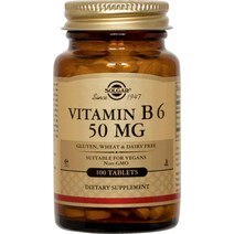 솔가 비타민 B6 50mg 타블렛 무설탕 비건 글루텐 프리, 100개입, 1개, 100정