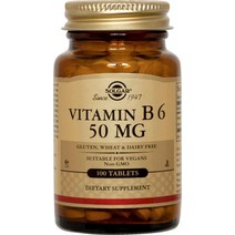 솔가 비타민 B6 50mg 타블렛 무설탕 비건 글루텐 프리, 100개입, 1개