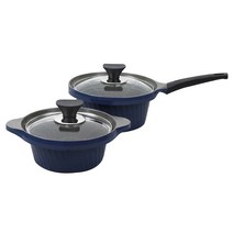 리빙온 스톤코팅 세라믹 냄비 세트 2p, 딥블루, 양수 16cm + 편수 18cm