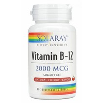 솔라레이 비타민 B-12 2000mcg 내추럴 체리 서브링걸 로젠지 무설탕, 90개입, 1개