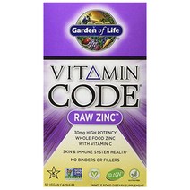 Garden of Life 비타민 코드 로우 징크 30mg 비건 캡슐, 60개입, 1개