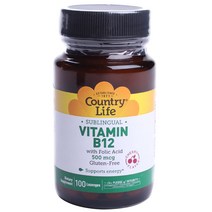 Country Life 비타민 B12 500mcg 체리 맛 로젠지, 100정, 1개