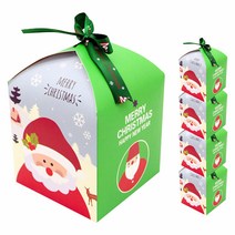 크리스마스 상단리본형 선물포장상자 5p + 리본 5p 세트, 초록, 1세트