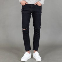 디와이진 남성용 슬림핏 칼구제 컷팅 블랙진 ME098