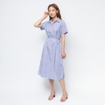 캐럿 여성용 스트라이프 셔츠 반팔 원피스