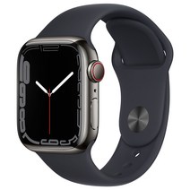 Apple 애플워치 7, 41mm, GPS+Cellular, 스테인리스 스틸, 그래파이트 / 미드나이트 스포츠 밴드