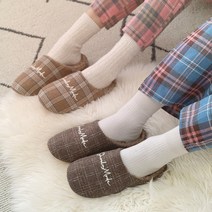 슈라모드 메이든 체크 방한 거실화 2종 세트, BEIGE, BROWN