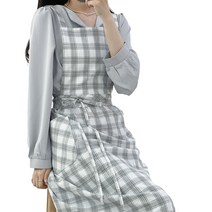 한스데이 수채화 체크 린넨 롱 원피스 앞치마, 화이트그레이, 1개