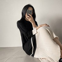 마이시즌 여성 로렌 플리츠 배색 롱 원피스