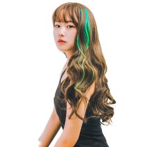 가발위드 투톤 웨이브 컬러 헤어피스 5p + 트윙클 붙임머리 세트, 민트형광(피스), 랜덤발송(트윙클 붙임머리), 1세트