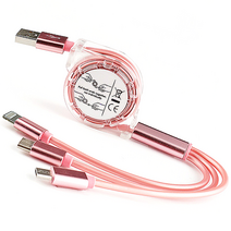 바코젤 3in1 충전케이블 멀티 릴타입 5pin C타입 라이트닝, 1m, 투명 핑크, 1개