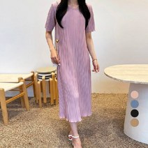 마이시즌 여성 슈아 플리츠 반팔 롱원피스