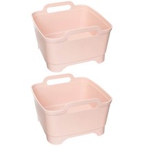 블럭마트 주방 다용도 물빠짐 사각 설거지통, 파스텔 핑크, 2개입