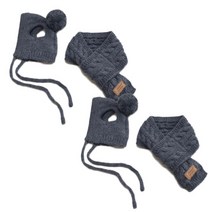 펫나인 강아지와 고양이 털모자 2p + 목도리 2p 세트, 그레이