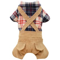 이코디 강아지용 골덴 체크 멜빵바지, 베이지