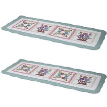 바이데코 순면 워싱 주방매트 겸 쇼파매트 2p, 꽃바구니 민트