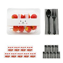 도나앤데코 투명사각 도시락용기 한칸 10p + 토끼 띠지 10p + 검정스푼 10p + 포크 10p + 블랙냅킨 10p, 1세트