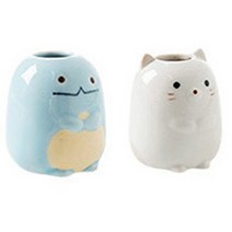 리빙듀오 애니멀 다용도 칫솔꽂이, 블루(공룡), 화이트(고양이), 1세트