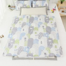 보떼하우스 프리미엄 사계절 일체형 낮잠이불 마이크로화이버 베갯솜 포함, 패밀리곰 블루