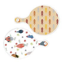 로엠디자인 원형 서빙 도마 보드 2p 소나무두목색 세트, 소나무두목색, 물고기패턴