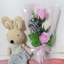 블랙앤화이트 비누꽃 미니장미꽃다발, 핑크