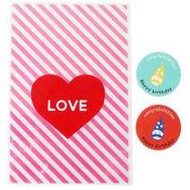 황씨네도시락 하트 쿠키포장 봉투 핑크 90p + 고깔 생일 원형 스티커 90p, 1세트