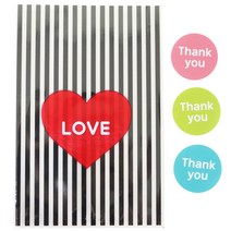 황씨네도시락 하트 속포장봉투 블랙 100p + 원형땡큐 스티커 100p, 1세트
