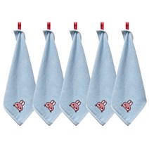 소프트터치 뱀부얀 토끼자수 고리타올 34 x 34 cm, 블루, 5개입