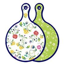 로엠디자인 블루에디션 양면 원형 서빙도마 로망슬림장미, 라인플라워-그린, 1개