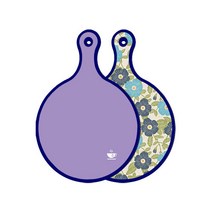 로엠디자인 블루에디션 양면 원형 서빙 도마 보드 보라, 플라워자황색, 1개