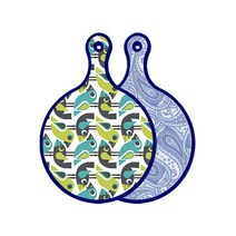 로엠디자인 블루에디션 양면 원형 서빙 도마 버드, 청백색라인아트, 1개