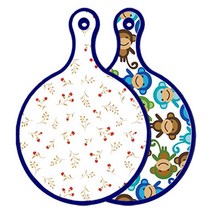 로엠디자인 블루에디션 양면 원형 서빙 도마 장단색꽃고비, 원숭이, 1개