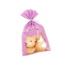 봄91 해피프렌즈 비접착 쿠키봉투 보라고양이 50p + 막대타이 랜덤 발송 50p SET, 1세트