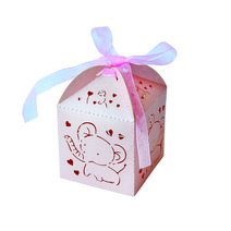 도나앤데코 큐트 코끼리 답례품 미니상자 연핑크 15p + 연핑크리본 15p, 혼합 색상, 1세트