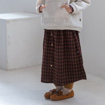 맘스메이드 여아용 기모 체크 롱스커트