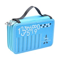 넘버 색연필 3단 파우치형 필통, 블루, 1개