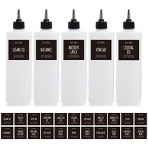 저스트인테리어 소스통 라지 5p x 500ml + 스티커 22종 세트, 1세트