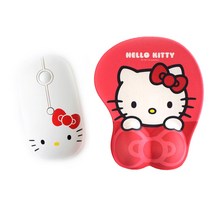 헬로키티 저소음 무선마우스 + 손목보호 마우스패드, HK-W330M, 화이트
