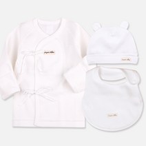 오가닉붐 착한 유기농 배냇저고리 + 턱받이 + 모자 사계절 세트