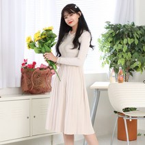 페이퍼먼츠 여성용 단아한 루즈핏 카라 포켓 롱 니트 원피스 6885
