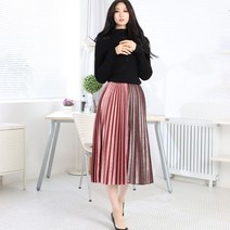 페이퍼먼츠 배색 투컬러 벨로아 플리츠 롱 스커트 7222