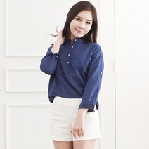 단군기획 여성용 린넨 롤업소매 반오픈셔츠