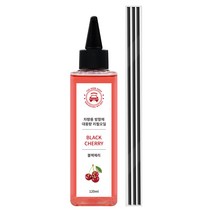더허브샵 대용량 오일 차량용 디퓨저 120ml 리필 + 뾰족 캡 + 섬유스틱 3p 세트, 블랙체리, 1세트