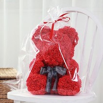 이플린 조화 인테리어 로즈베어 장식 소품 + 리본포장 35cm, 레드