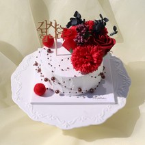 블뤼엔 조화 감사 카네이션 케익n + 감사토퍼 + 케이스, 레드