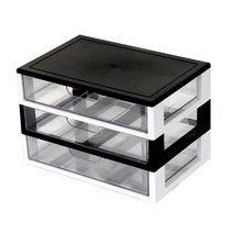 하라데코 와이드 서랍 멀티 책상 정리함 3단, 블랙 + 화이트, 1개