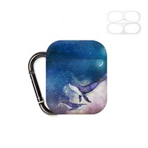 구스페리 디자인 에어팟 1 / 2 세대 케이스 + 철가루 방지 스티커 + 키링, 고래03