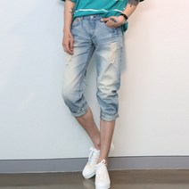 플레이즈 남녀공용 루즈핏 7부 데님팬츠