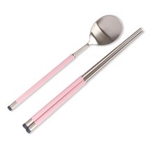 보겐 카라 1인 수저세트 실버 핑크, 1세트, 숟가락 + 젓가락 1벌