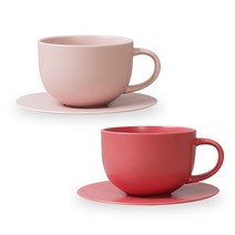 보울보울 볼볼홈파티 시리얼 라떼 머그 450ml 2p + 소서 2p, 파우더핑크, 로제핑크, 2세트